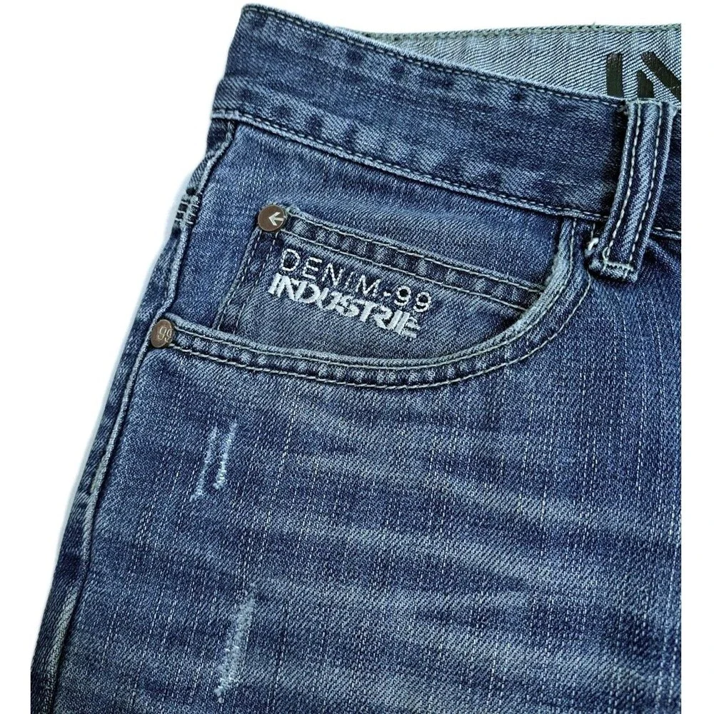 Industrie 99 Men’s 32 Vintage Y2K 90s Denim Blue Distressed Shorts